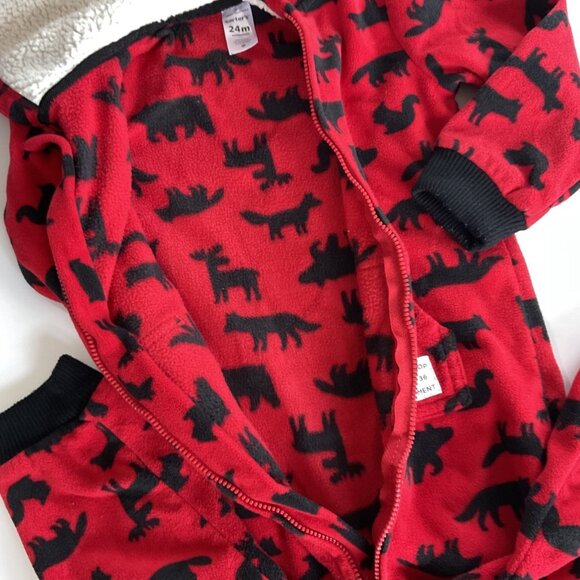 WOODLAND CREATURES HOODED FLEECE JUMPSUIT GUC - Picture 10 of 12